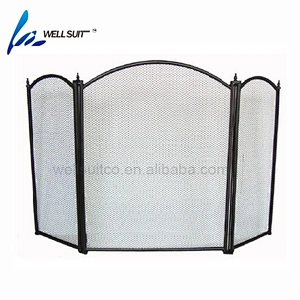 Fireplace screen 3 Panel Ornate Wrought Iron Black Metal Fire Place Standing Gate Decorative Mesh Solid Baby Safe