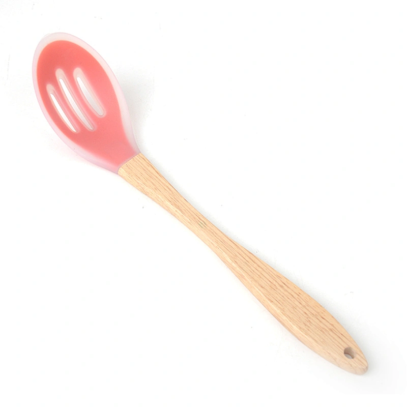 colorful 6 pcs heat resistant wooden handle silicone kitchen cooking utensils set