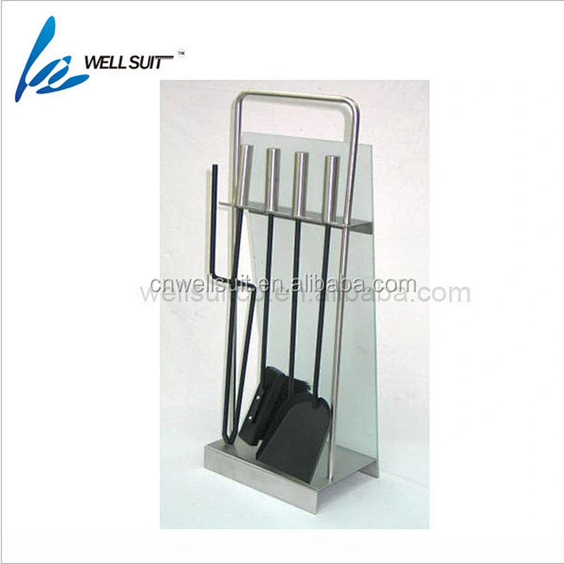 high quality Iron cast 5 pcs fireplace tool set with glass holder