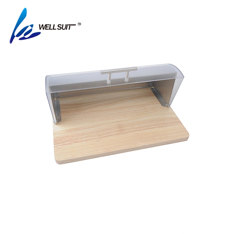 Stainless Steel wood Roll Top Bread Box for Kitchen, bread bin, bread storage