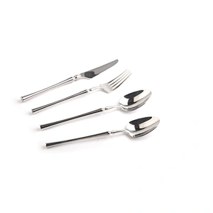 New Style Stainless Steel 18/10 Black Handle Gold Silver Plated Flatware Cutlery Set 6 pcs for Wedding Restaurant and Hotel