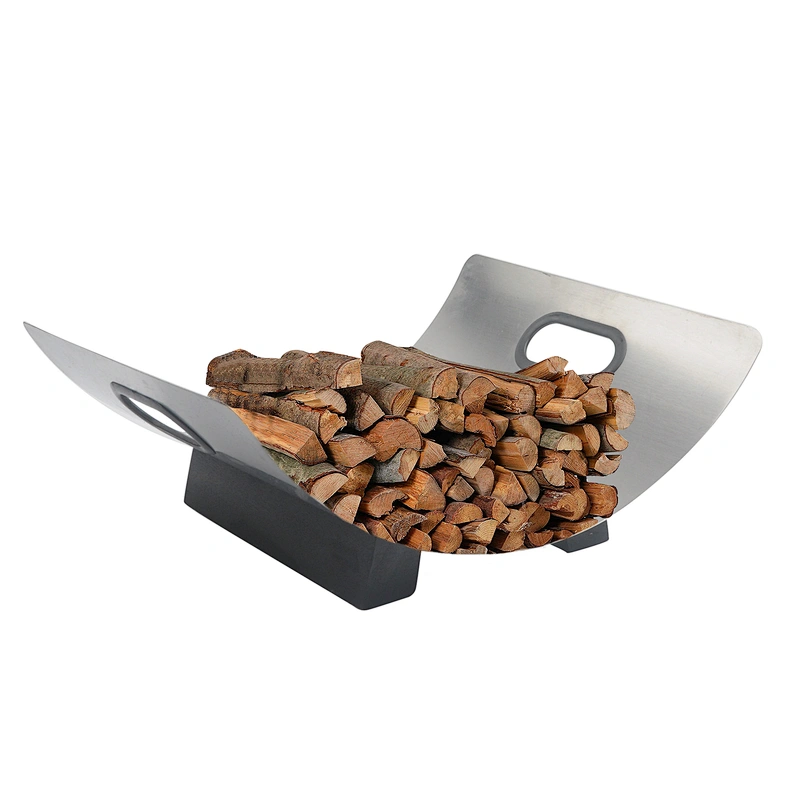 silver and black fireplace log holder