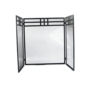 3 Fold Black Metal Rustic Living Room Fireplace Screen
