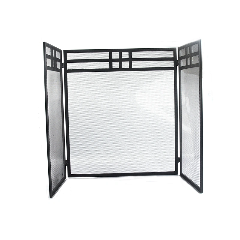 3 Fold Black Metal Rustic Living Room Fireplace Screen