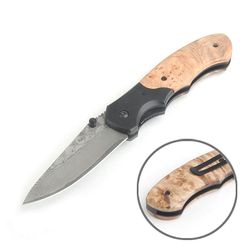 Best price damascus steel blade wood handle knife