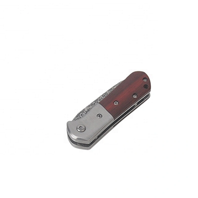 Professional pocket damascus folding knife with pakka wood handle