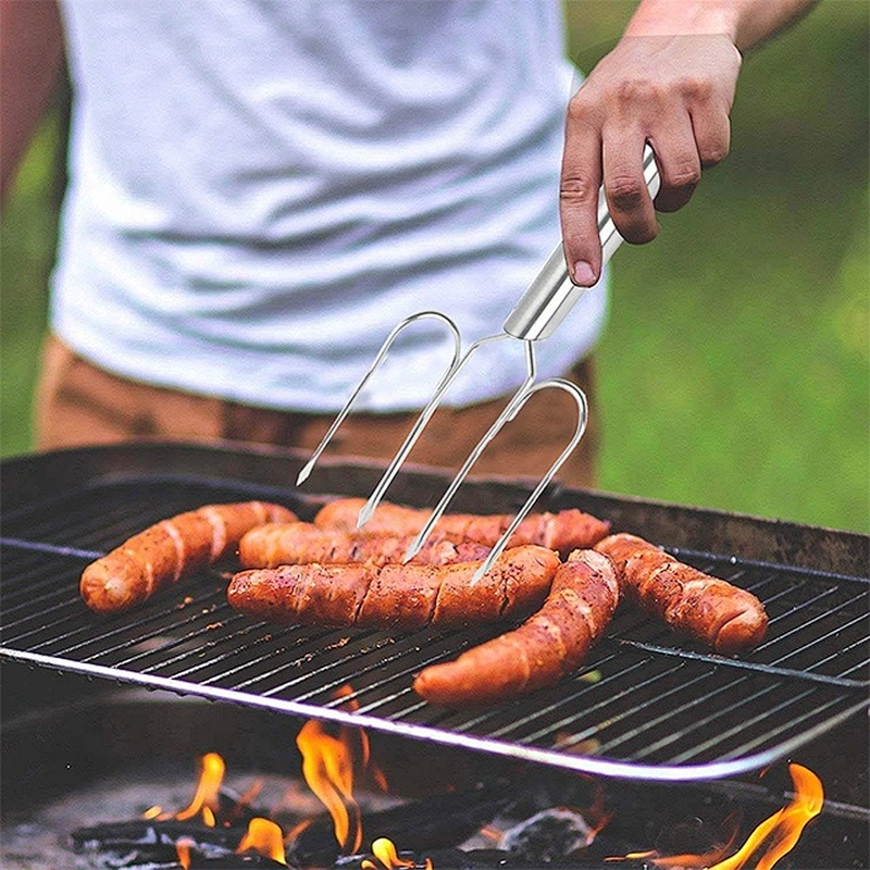 2Pcs/Set Stainless steel lifting meat kebab sticks roasting fork BBQ tools meat fork for grill