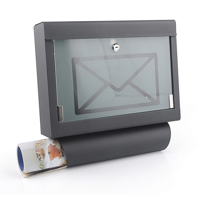 Apartment outdoor wall mounted waterproof black powder coating mailbox  with window