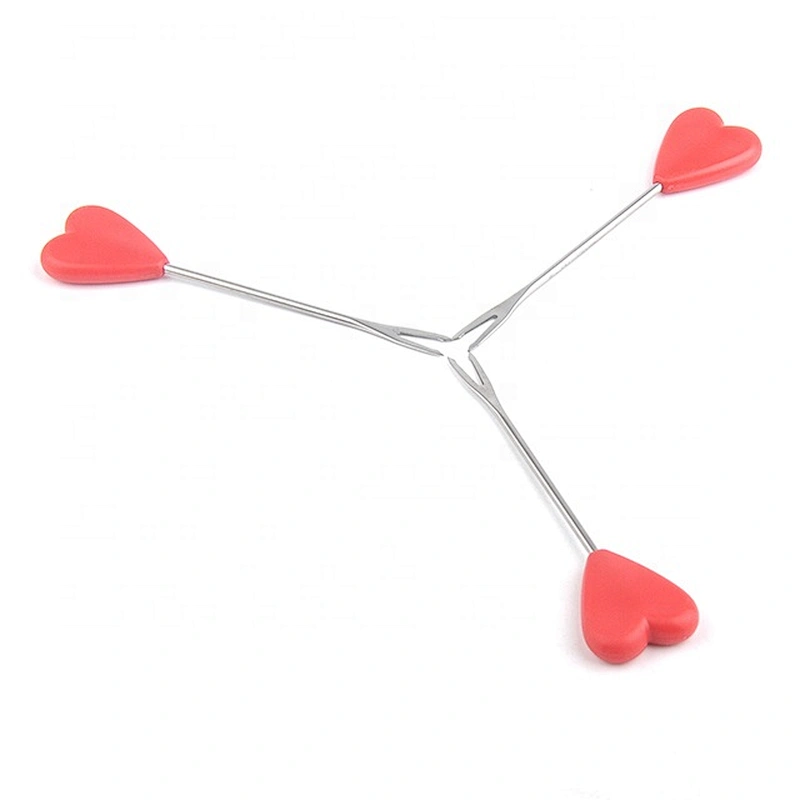 Heart-shaped stainless steel and plastic fruit fork