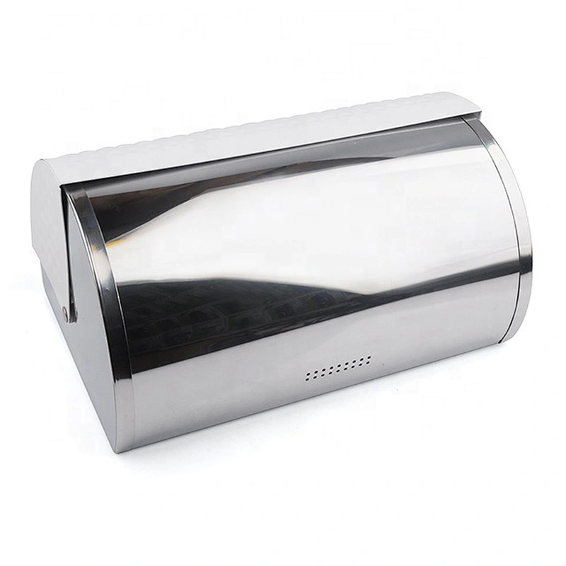 Stainless Steel Bread Bin / Food Storage Roll Top Box / Bread Box with Window for Kitchen