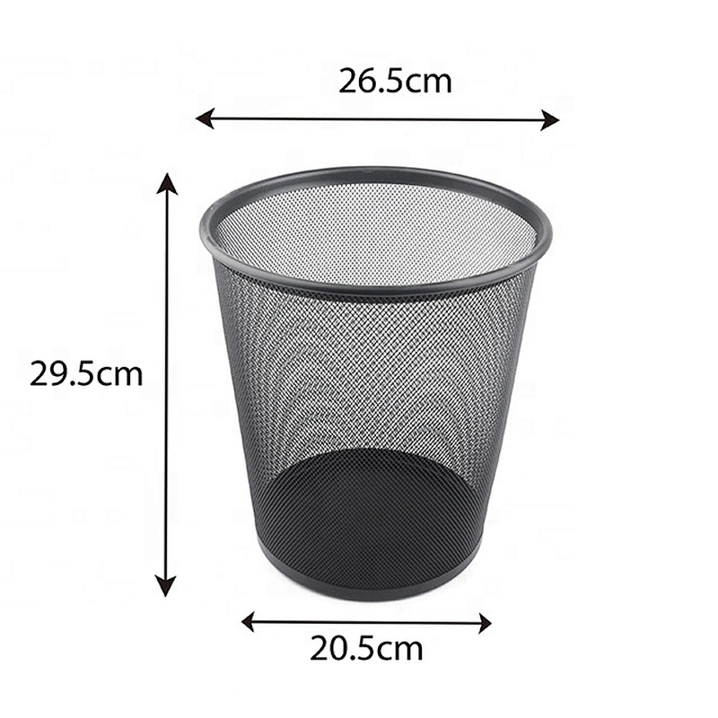 Round black creative lidless metal mesh net waste paper basket