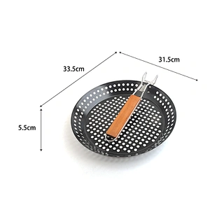 Non-Stick Grill Round Basket Barbecue Pan BBQ Wok Tray for Grill Vegetable Fish Meat Kabob