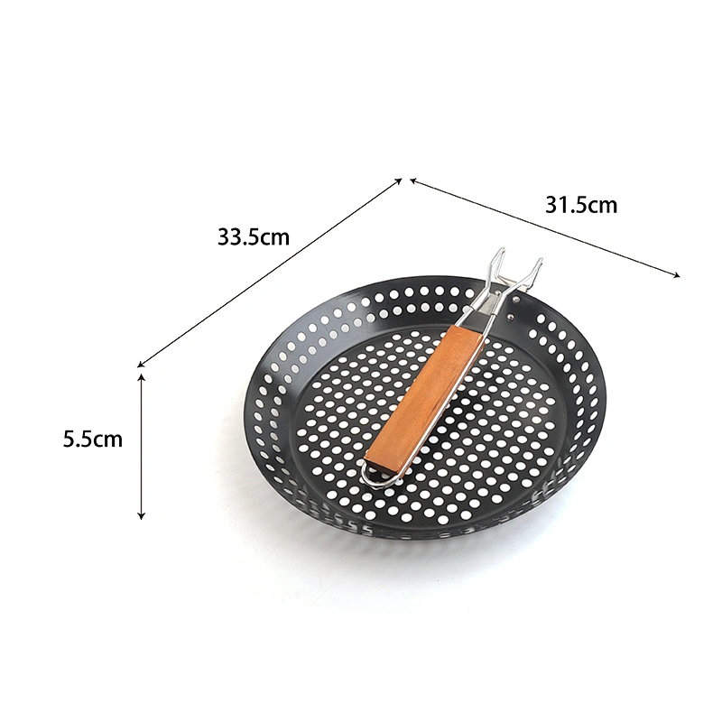 Non-Stick Grill Round Basket Barbecue Pan BBQ Wok Tray for Grill Vegetable Fish Meat Kabob
