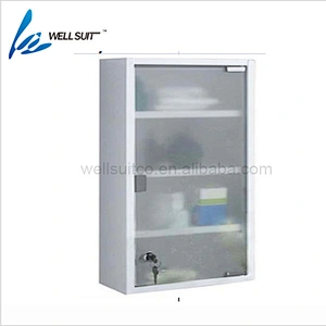 Classic and fashion Glass door wall hanging metal medicine chest with coating for home and hospital