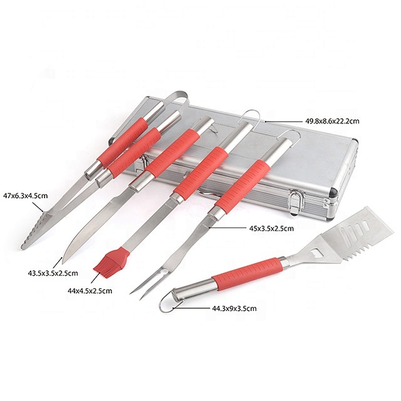 New design  hot selling stainless steel BBQ tools set 5pcs with  aluminium case