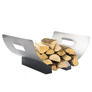 Crescent-Shaped Metal Outdoor Firewood Log Rack with Kindling Holder