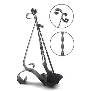 3 Pieces Black Hook Rustic Iron Fireplace Tools set