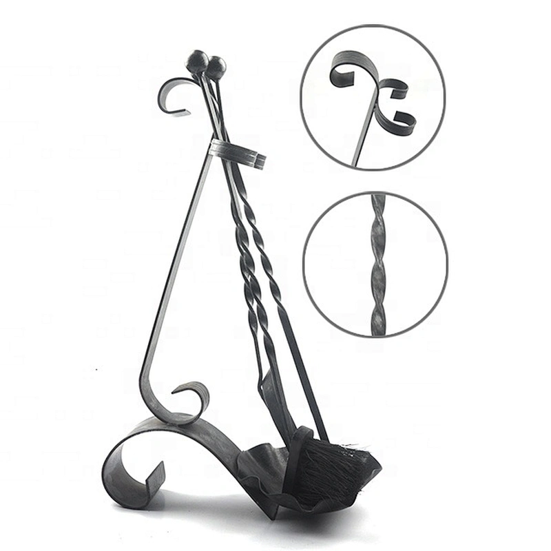 3 Pieces Black Hook Rustic Iron Fireplace Tools set