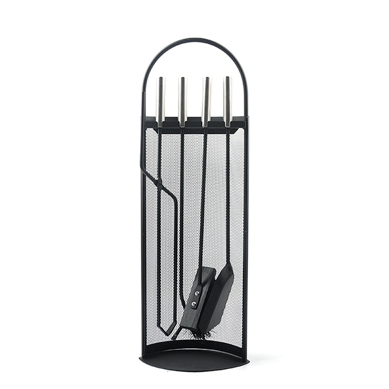 Black Metal Mesh Stamd Fireplace tool set