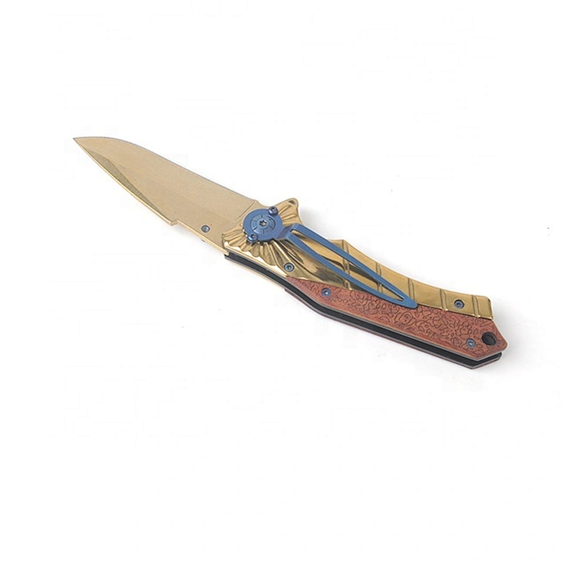 Golden coating  handle folding outdoor folding knife pocket