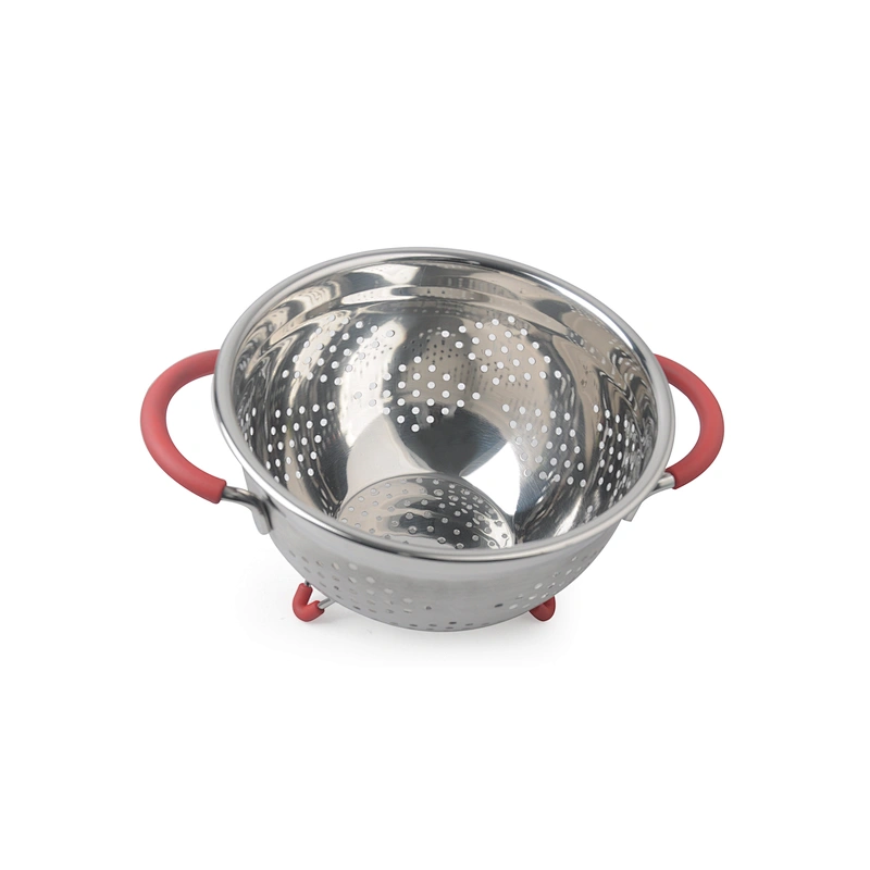 Round Metal Self Draining Pasta Bowl Kitchen Food Washing Strainer Vegetable Conlander