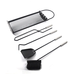 Black Metal Mesh Stamd Fireplace tool set