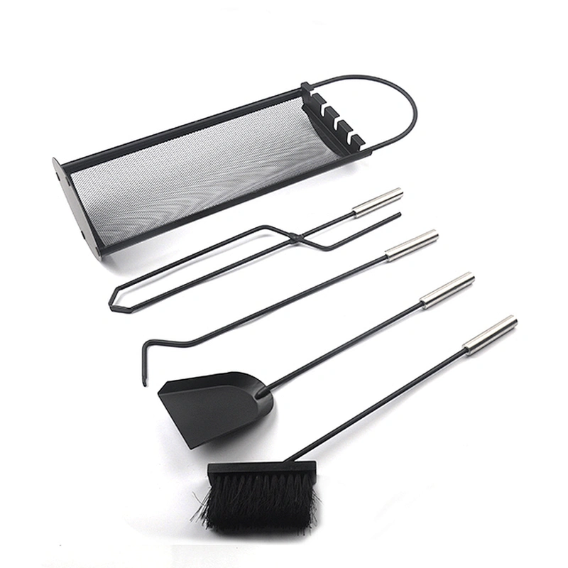 Black Metal Mesh Stamd Fireplace tool set