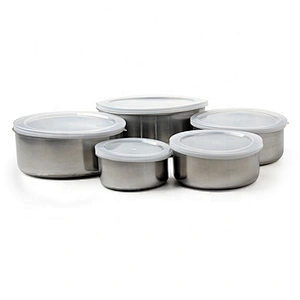 Stainless Steel Storage,5 Units Stainless Steel Food Freshness Seal Bowl Storage Preservation Box crisper mess tin