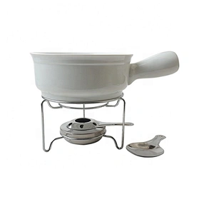 Stocked Round Shape White Color Ceramic Cheese Butter Cream Chocolate fondue set  Heater Tools Cooking Pot for nonstick cookware