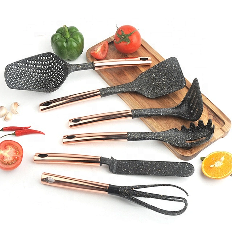 Good quality food grade nylon cookware utensil set with cooper plating handle