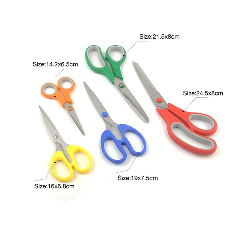 Good quality cheapest stainless steel office scissors student scissors home use scissors set of 5pcs