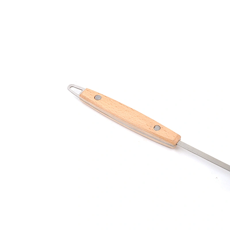 BBQ large wooden handle BBQ stick stainless steel BBQ flat skewers mutton skewers 47cm lamb leg fork