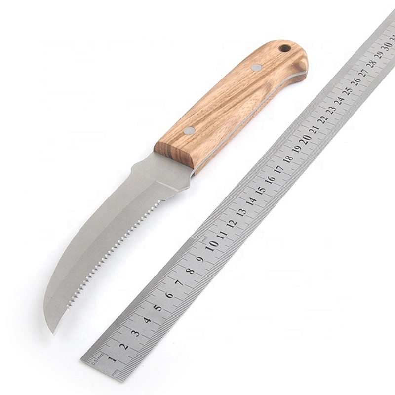 Serrated Blade Stainless Steel Survival Hunting Outdoor Knife with Wooden Handle
