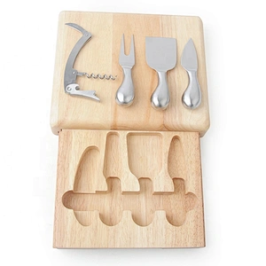 4Pcs corkscrew opener cheese cutting board drawer knife set wooden cheese board set