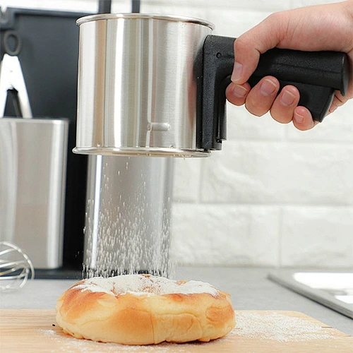 Easy to use  hot food grade stainless steel hand hold baking tool mesh flour sieve cup  flour sifter