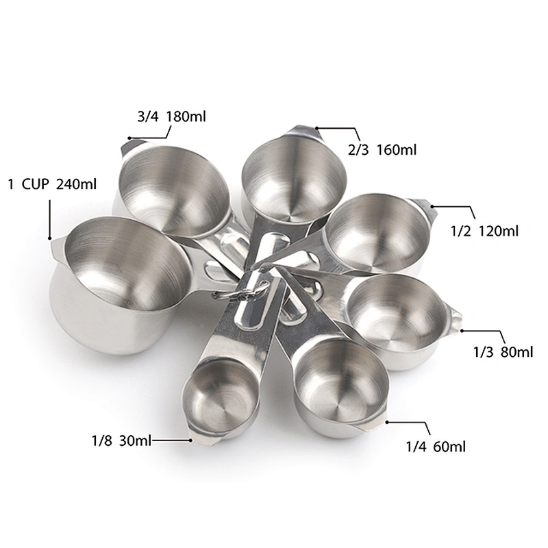 New design hot selling stainless steel Measuring Cups and Spoons Set of 7pcs for Kitchen Gadgets