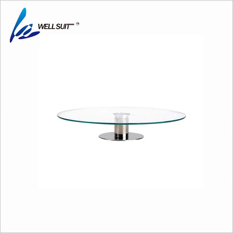 Wholesale Bakeware Wedding food grade  Metal Rotating Base Clear Glass cake stand