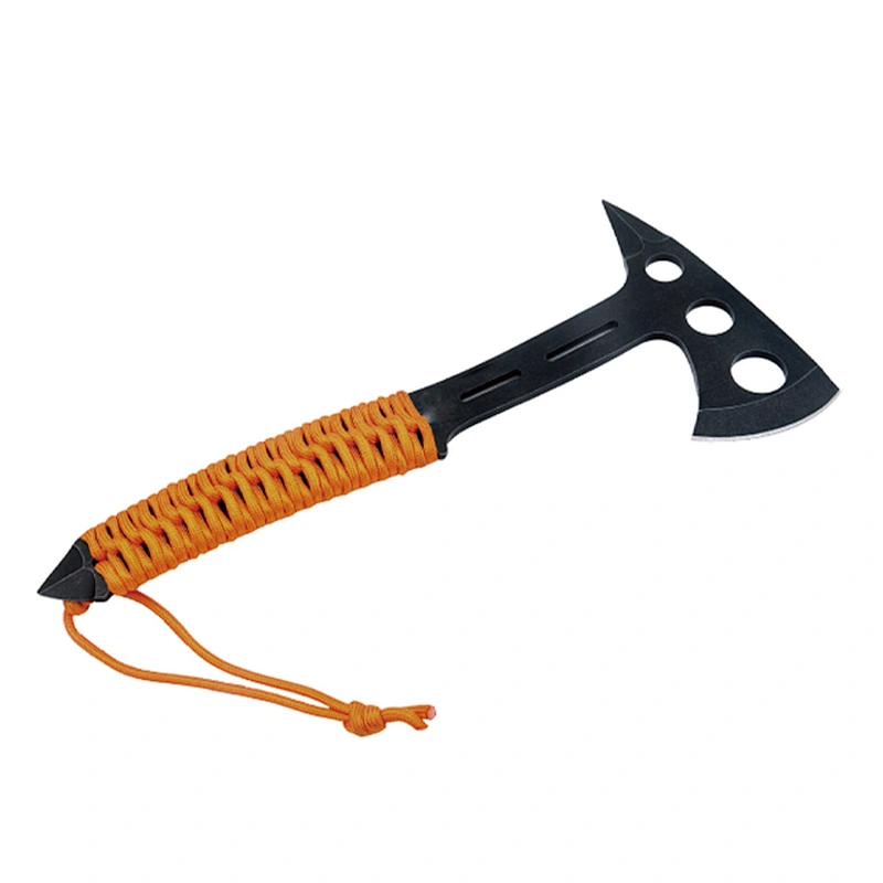 2 Sides Black Coating Stainless Steel Survival Axe Outdoor Tool Hatchet with Paracord
