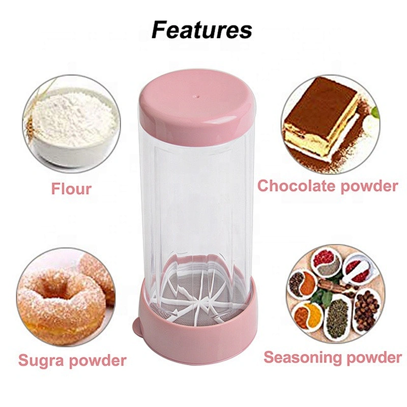 Transparent Plastic Sugar Shaker with Fine-mesh Lid Pink Cover for Baking & Cooking