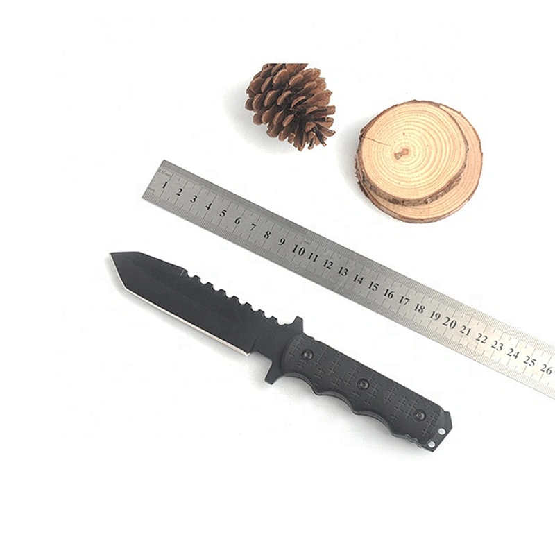 Black Coated Protective Both Edges Blade Outdoor Survival Hunting Knife with Sheath