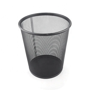 Metal black round trash bin office recycling cheap  waste bin paper basket