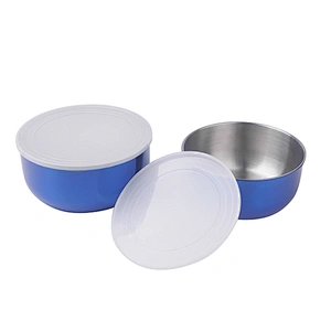 Food grade stainless steel color 2pcs vegetable mixing bowl set salad bowl with cover