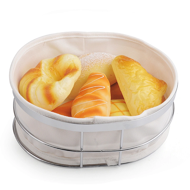New design easy to use oval shaped metal bread basket with canvas bag