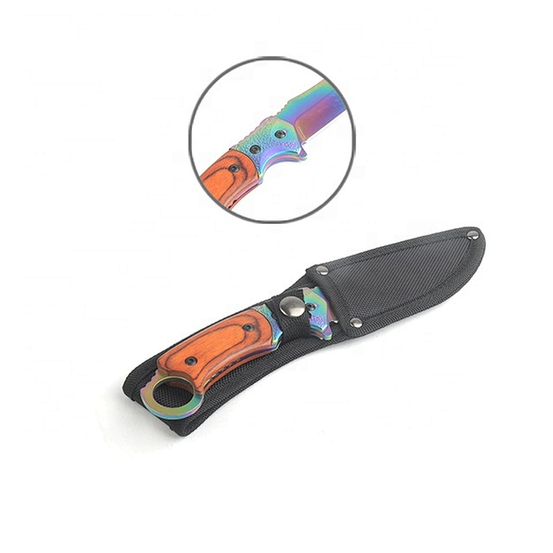 Titanium Plating Stainless Steel Blade Pakka Wood Handle Survival Knife