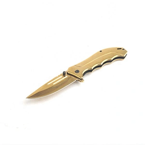 Gold Titanium Plated Anti Rusting Survival Pocket Hunting Knife with Belt Clip