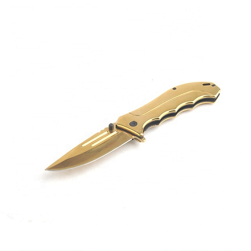 Gold Titanium Plated Anti Rusting Survival Pocket Hunting Knife with Belt Clip