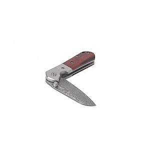 Professional pocket damascus folding knife with pakka wood handle