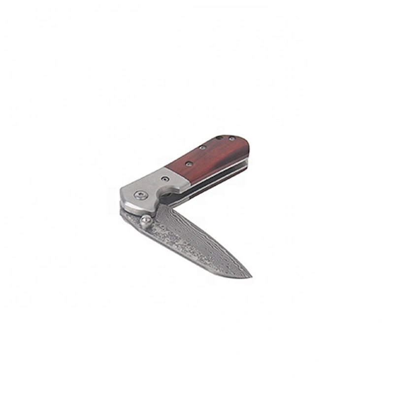 Professional pocket damascus folding knife with pakka wood handle