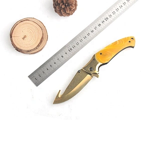 Gold Titanium Plated Anti Rusting Survival Pocket Hunting Knife with Hook Cutter