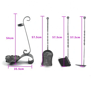 3 Pieces Black Hook Rustic Iron Fireplace Tools set
